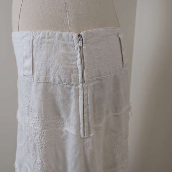 Linen Le Chateau Midi Skirt Asymmetrical White High Low Tiered Frayed Distressed - Picture 6 of 10
